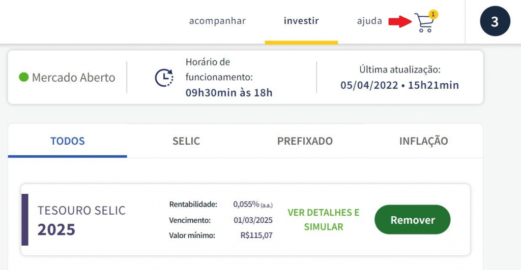 Como investir no Tesouro Direto - carrinho