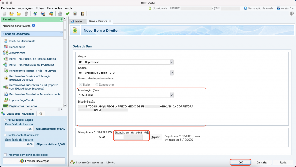 Captura de tela mostrando a ficha de Rendimentos Isentos e Não Tributáveis do Programa do Imposto de Renda, com o botão “Novo” em destaque.