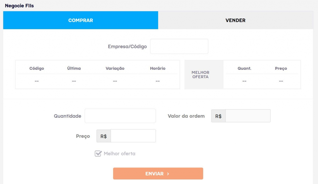 Como investir na bolsa: menu de compra de Fiis.