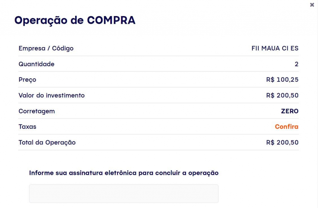 Confirmando a compra do Fii.