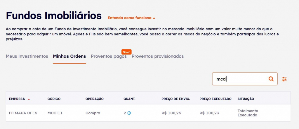 Compra do fundo imobiliário confirmada.